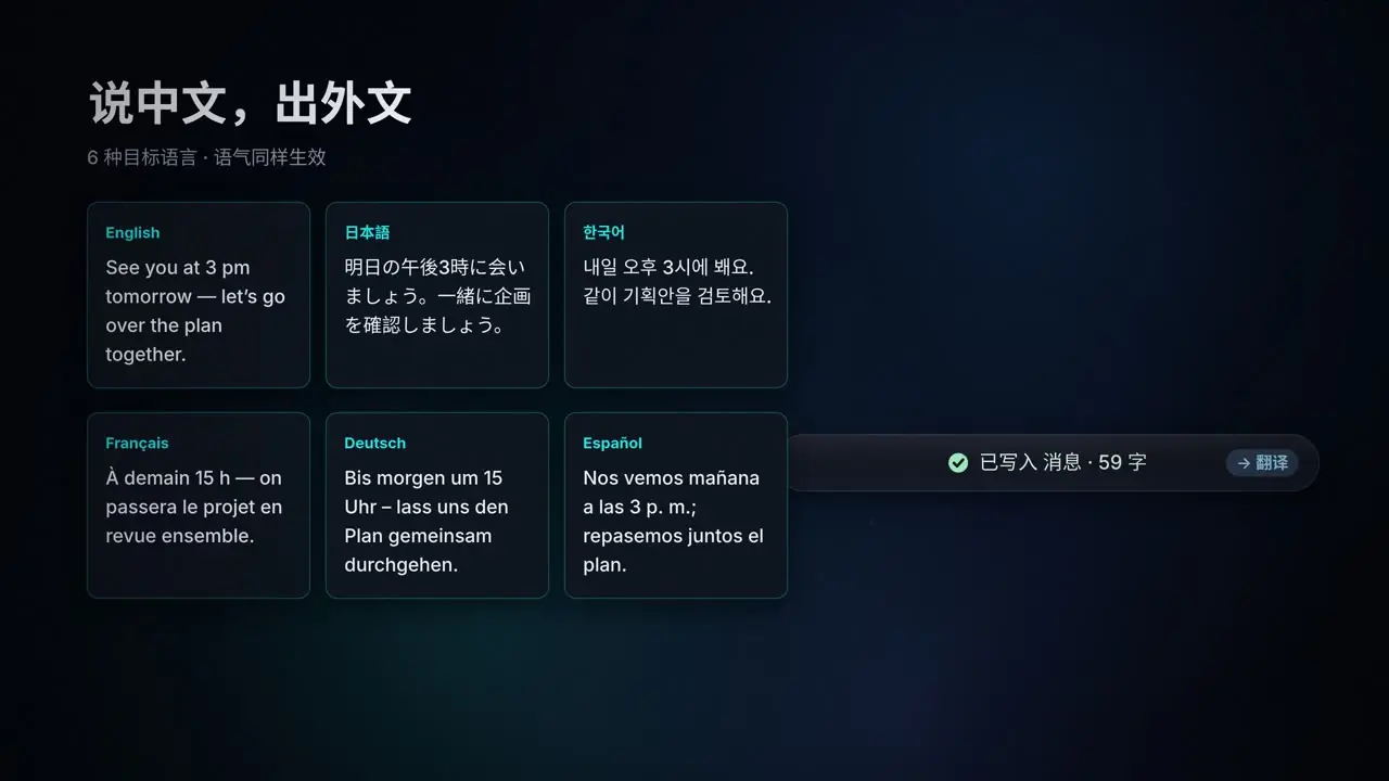 说中文，出外文。